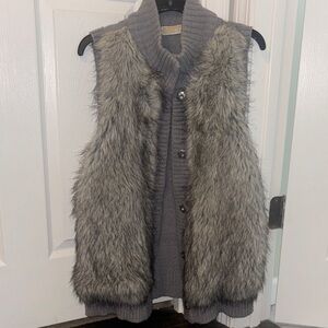 Michael Kors Gray and Tan Faux Fur Vest
